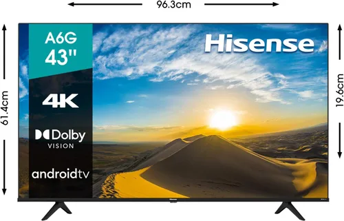 Vista 2 de Hisense - Televisión Smart 43A6G de 43 pulgadas con resolución 4K Ultra HD, con Android, compatibilidad con Alexa