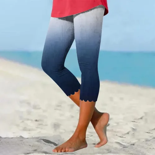 Vista 2 de Leggings capri hasta la rodilla para mujer, estilo casual, verano, yoga, entrenamiento, ejercicio, cintura elástica, pantalones de playa recortados