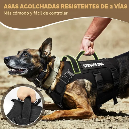 Vista 6 de WINSEE - Arnés tipo chaleco para perro de servicio para perro mediano, chaleco táctico MOLLE con 10 parches para mascotas, arnés resistente sin Negro