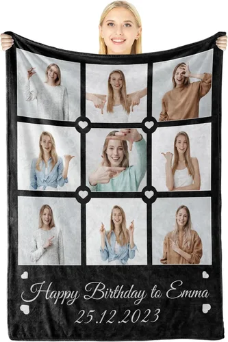 Vista 18 de Manta personalizada con imagen, regalos personalizados para novio, novia, regalos conmemorativos de aniversario para él, su pareja, regalos