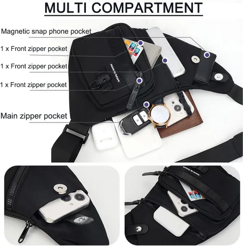 Vista 4 de Bolso bandolera antirrobo cruzado en el pecho, mochila de hombro para mujeres y hombres, bolsa de bolsillo personal ligera para senderismo y viajes