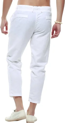 Vista 2 de chouyatou Pantalones capri de lino de playa con cordón y ajuste recto para hombre