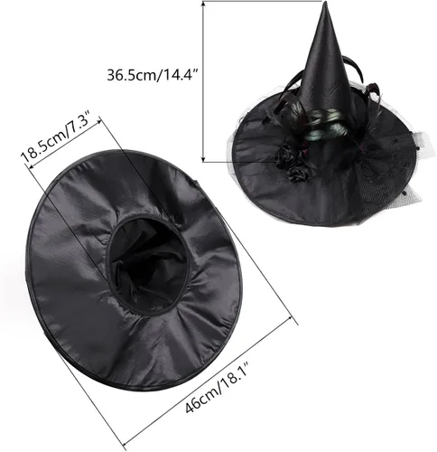 Vista 6 de Goetland - gorro de bruja con velos arañas y plumas para Halloween para mujer