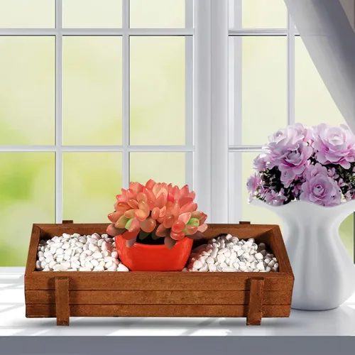 Vista 4 de Cyrank Macetero de madera, maceta, alféizar de la ventana, maceta rectangular para cactus suculentas, caja rectangular para interiores y exteriores