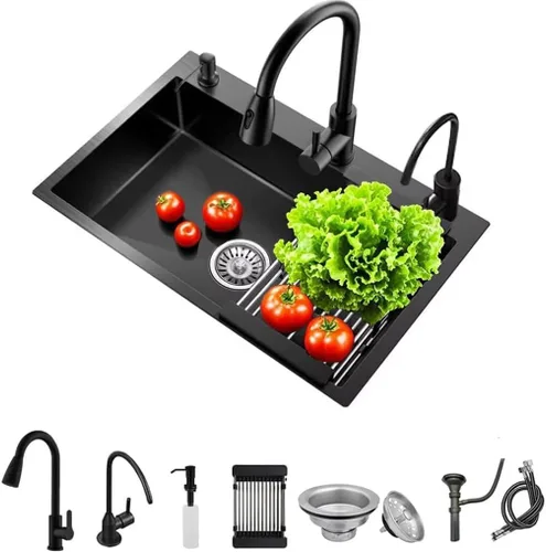 Vista 8 de Estación de Trabajo de Fregadero de Cocina Empotrable, Fregadero de Barra de Montaje Superior de Acero Inoxidable Nano de Un Solo Tazón - Combo