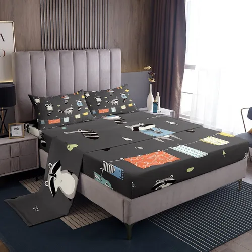 Vista 9 de Erosebridal Juego de sábanas tamaño individual de mapache para niños y niños, sábanas florales rosas de animales del bosque, juego de ropa de cama