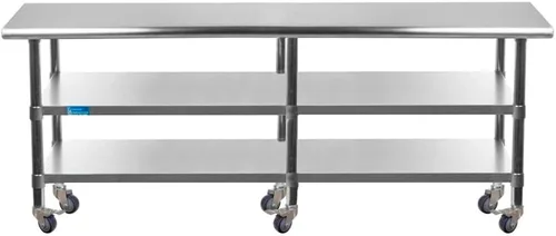 Vista 24 de AmGood Stainless Steel Work Table with 2 Shelves and Casters Metal Utility Table On Wheels