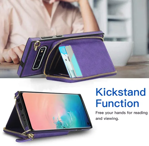 Vista 5 de Asuwish Funda de teléfono para Samsung Galaxy S10 con protector de pantalla de vidrio templado y soporte para tarjetas con cremallera, soporte