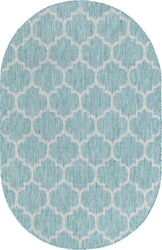 Vista 9 de Unique Loom Outdoor Trellis Collection Alfombra de Área (5' 1" x 8' Oval, Aguamarina/Gris)