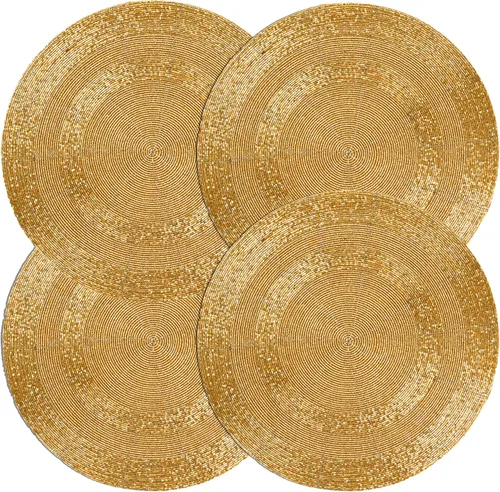 Vista 13 de 4 Piezas Manteles Individuales con Cuentas - Manteles de Mesa Redondos de Cuentas de Vidrio de 13 Pulgadas con Respaldo de Algodón - Elegantes