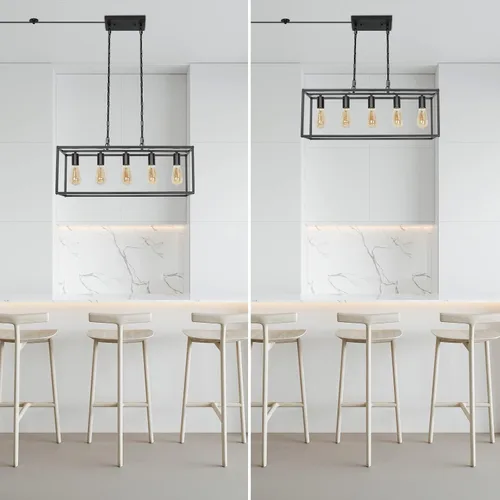 Vista 5 de Lámpara de isla de cocina con enchufe de granja, industrial moderna lámpara lineal de 5 luces con cable de 17.5 pies, lámparas rectangulares
