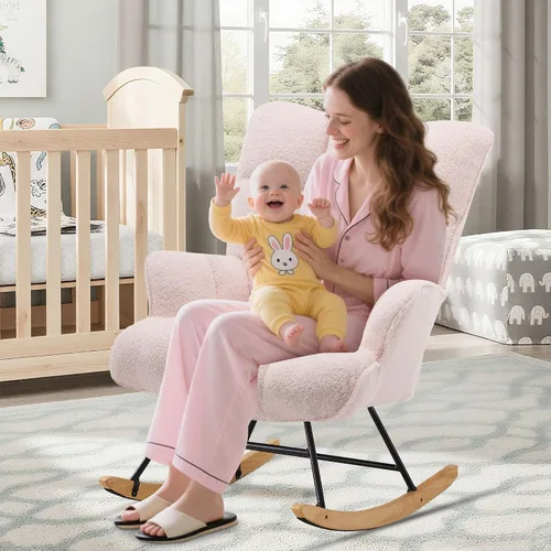 Vista 2 de Zedachica Mecedora de peluche rosa para guardería, tela de forro polar suave, ergonómica y ajustable, solo para uso en interiores Rosa bebé