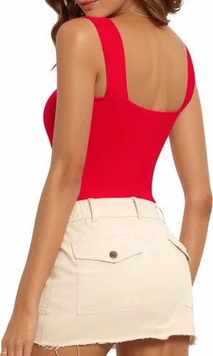 Vista 3 de MANGOPOP Tank Top Bodysuit for Women Square Neck Sleeveless Body Suit