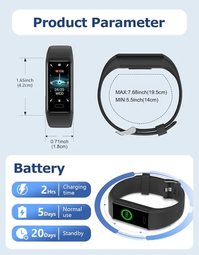 Vista 7 de Cloudpoem Rastreador de actividad física, relojes de fitness para hombres y mujeres con monitor de frecuencia cardíaca 24/7, rastreador de sueño