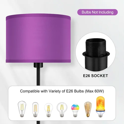 Vista 2 de AUQUEE Floor Lamp, Standing Lamp, Modern Stand Up Lamps with Purple Lampshade, 59" Tall, Foot Switch, Simple Living Room Decor for Kids Room, Girls