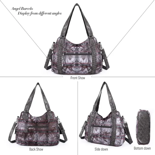 Vista 183 de Angel Barcelo - Bolsa de hombro amplia para mujer, diseño Hobo, cuero lavado