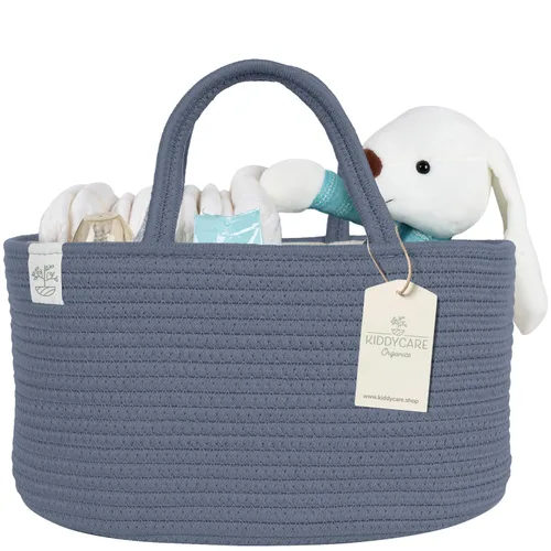 Vista 11 de KiddyCare Organizador de Pañales Tejido con Cesta de Asa y Tapa, Organizador de Pañales con Divisores para Guardería de Bebé Niño/Niña, Regalo