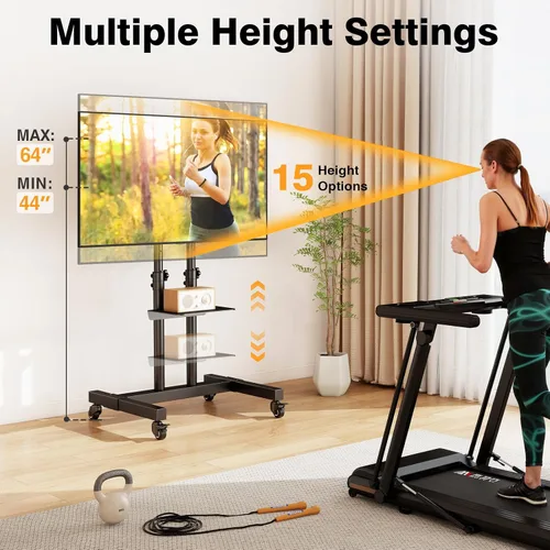 Vista 2 de TAVR Furniture - Soporte de TV móvil con ruedas, soporte de TV rodante con montaje en el suelo con ruedas bloqueables, altura ajustable para TV