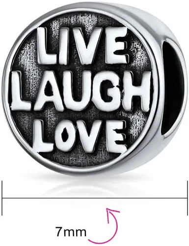 Vista 3 de Palabra Live Laugh Love Mantra Inspirador redondo Charm Bead para mujeres para adolescentes plata esterlina .925 se adapta a pulseras europeas