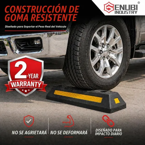 Vista 4 de Tope de estacionamiento para vehículo de garaje, resistente, de goma resistente con rayas reflectantes amarillas para automóvil, camionetas