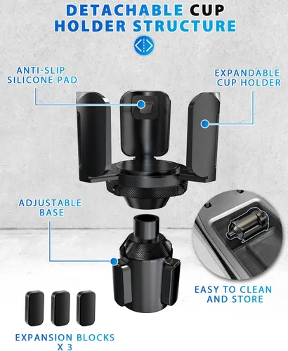 Vista 3 de IPOW Paquete de 2 expansores de portavasos para automóvil con soporte ajustable y base, compatible con Yeti Ramblers, Hydro Flasks, la mayoría