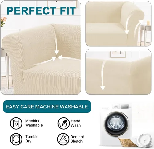 Vista 4 de Turquoize Funda elástica para silla estilo Chesterfield para sala de estar, 1 pieza, funda de sofá suave y antideslizante con tela jacquard gruesa