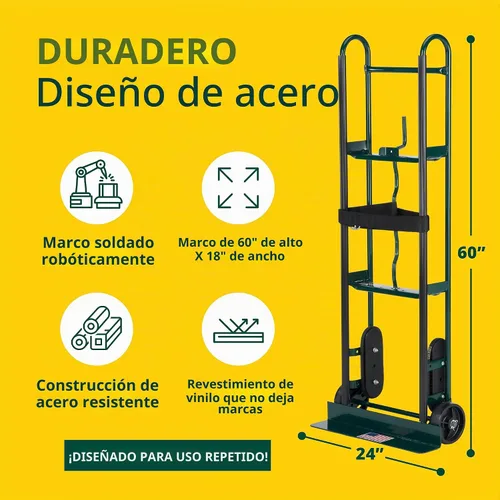 Vista 3 de Harper Trucks 6781 - Camión de mano para electrodomésticos, verde oscuro