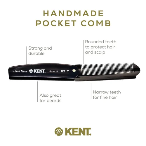 Vista 4 de Kent 82T Peine plegable hecho a mano para hombres, peine de pelo de dientes finos para el cuidado diario del cabello, barba o bigote, uso seco