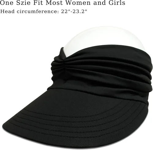 Vista 2 de Sombreros de visera ancha para mujer, protección UV, viseras de verano, gorra de playa para cola de caballo para viajes deportivos, color negro