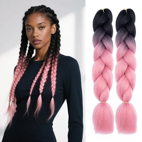Vista 10 de 6 juegos de extensiones de cabello Kanekalon trenzado y sombreado, pelo de fibra sintética de alta temperatura de 24 pulgadas para trenzas crochet