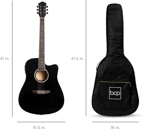 Vista 8 de Best Choice Products Conjunto de Guitarra Acústica Eléctrica para Principiantes de 41 pulgadas con Diseño de Corte de Toda Madera, Estuche de Negro