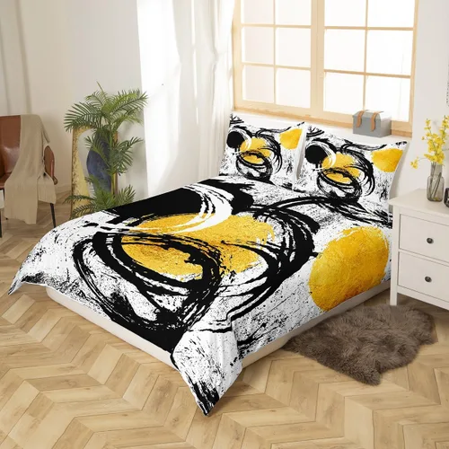 Vista 2 de Manfei Juego de funda de edredón abstracta tamaño individual, juego de ropa de cama geométrico moderno de 2 piezas para decoración de dormitorio