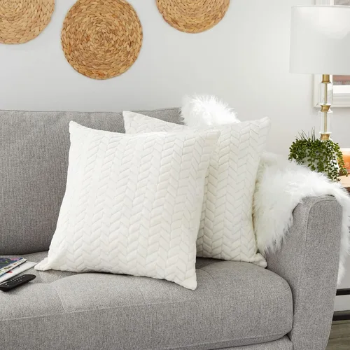 Vista 2 de Paquete de 2 fundas de almohada decorativas beige de 20 x 20 pulgadas, diseño de cheurón, para sofá, decoración de granja