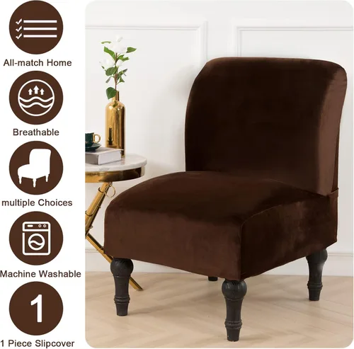 Vista 5 de LiveGo Funda para silla sin brazos, funda de terciopelo elástico para silla de comedor, funda extraíble para silla con respaldo alado y protector