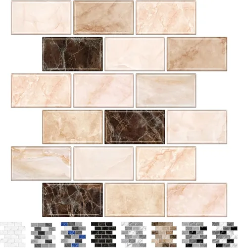 Vista 16 de URCOLOR 10 hojas de adhesivos para loseta en muro de cocina, diseño de metro, autoadhesivos, 12 x 12 pulgadas, para loseta en muro de cocina y baño