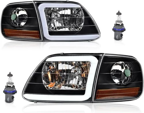 Vista 16 de Faros LED DRL, faro lente transparente carcasa negra reflector ámbar