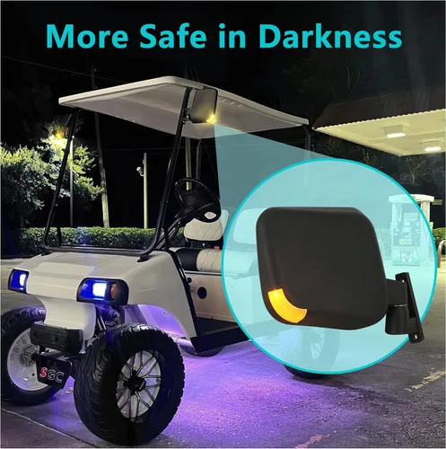 Vista 4 de 10L0L Espejos laterales para carrito de golf con luz intermitente de señal de giro LED conectada al kit de faros, espejo retrovisor universal
