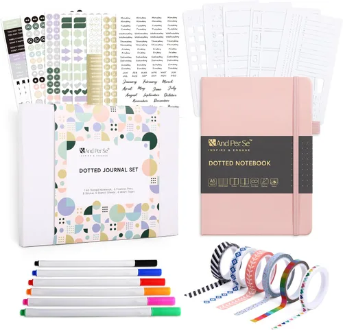 Vista 24 de &And Per Se Juego de diario y bolígrafo forrados (3 paquetes), cuaderno de tapa dura de cuero A5 con bolígrafo y juego de papelería, 160 páginas