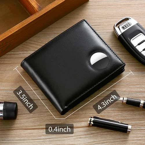 Vista 49 de Swallowmall AirTag Billetera para hombre con bloqueo RFID, de piel auténtica, plegable, para AirTag con 1 ventana de identificación, 13 tarjeteros