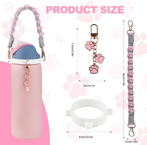 Vista 10 de Juego de accesorios para botellas de agua Owala FreeSip de 24 onzas, 32 onzas, 40 onzas, incluye correa de mango de garras de animales, bonitos