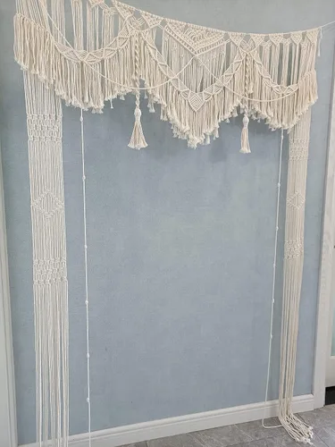 Vista 4 de kiido Gran macramé para colgar en la pared, decoración bohemia de boda para cenador/arco, cortina de puerta, telón de fondo de fotos, decoración