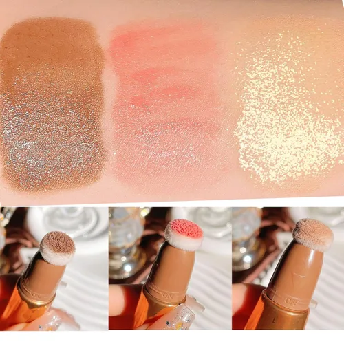 Vista 3 de Beauty Wand - Juego de maquillaje para rostro líquido, iluminador de contorno de contorno bronceador con aplicador de cojín, ligero, mezclable