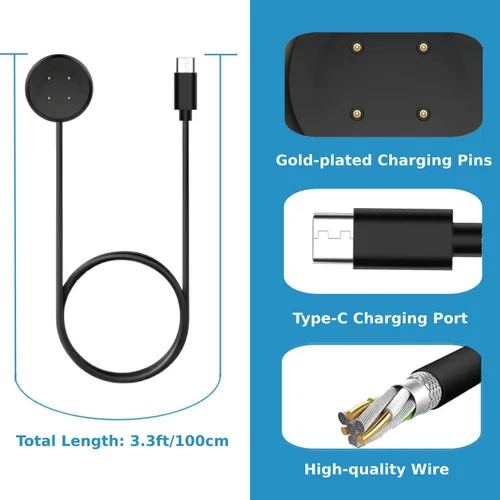 Vista 3 de Paquete de 2 cables de carga USB C para Google Pixel Watch 2/3 y Fitbit Sense/Versa 3/4 (3.3 pies, 4 pines), no para Pixel Watch 1