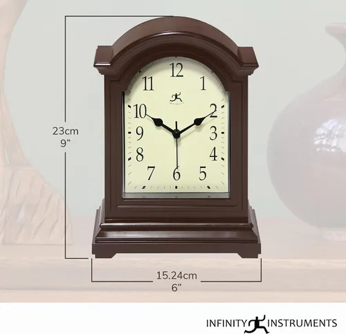 Vista 2 de Infinity Instruments Reloj de abuelo en miniatura para repisa de chimenea, reloj de mesa vintage con diseño antiguo, 9" x 6", negro
