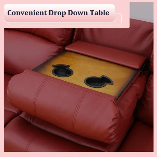 Vista 5 de Juego de sofá reclinable manual, muebles de cuero regenerado para sala de estar, sofás reclinables de cuero con portavasos, consola