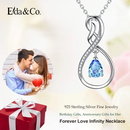 Vista 2 de ELDA & CO. Regalos de cumpleaños, collar infinito de plata de ley 925 con piedras natales de octubre y noviembre, turmalina rosa, citrino, regalos
