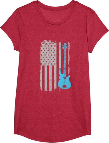 Vista 80 de Electric Bass Guitar Player American Flag Musician T-Shirt Asphalt Grey
