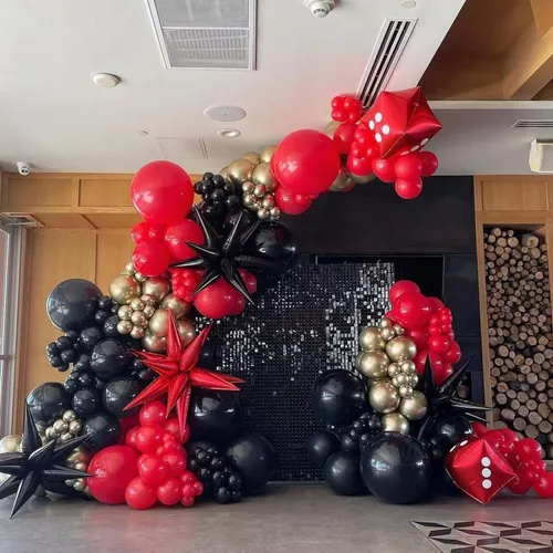 Vista 5 de Kit de arco de guirnalda de globos rojos y dorados de 153 unidades con estrellas - 22/18/12/10/5 pulgadas, globos de látex de diferentes tamaños