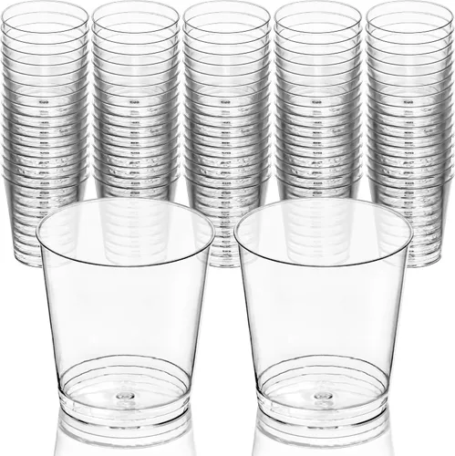 Vista 5 de DecorRack Vasos de chupito de 1 oz, 80 vasos de chupito de plástico duro transparente, vasos desechables para fiesta, mini vasos de chupito