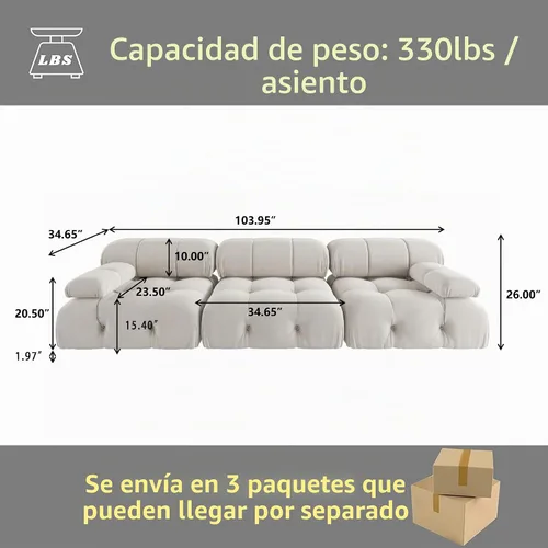 Vista 2 de JACH - Sofá modular convertible de 104 pulgadas, sofás minimalistas de terciopelo de mediados de siglo, sofá ancho de 3 asientos moderno de lujo